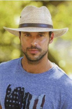 Man outdoors in cool wide brimmed straw fedora hat for men