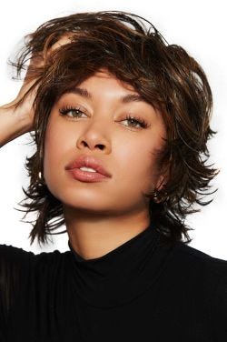 Razor Cut Shag by Tressallure Wigs - Heat Friendly Synthetic Wig -829H - Medium Brown, Red Highlights 