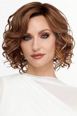 Curly chin-length bob wig with side-swept volume, lace front hairline, and defined copper curls Curly chin-length bob wig with side-swept volume, lace front hairline, and defined copper curls
