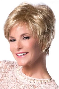 Short pixie wig with feathered layers and soft side-swept bangs