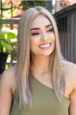 Veronica by Envy Wigs - Human/Heat Friendly Synthetic Hair Blend, Mono Top, Hand Tied Wig | Envy - Ginger Cream