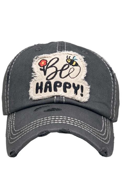 Bee Happy Vintage Baseball Cap | Distressed Baseball Caps for Women