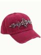 Crystal Floral Bejeweled Baseball Cap | Distressed Baseball Cap for Women