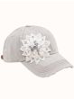 Floral Bejeweled Distressed Cap | Bejeweled Baseball Caps