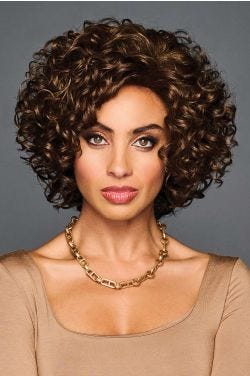 Short curly bob wig with tight spirals and volume, natural shine and face-framing shape