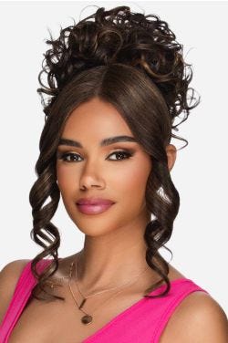LBPB Violet by Vivica Fox | Clip In Curly Bun and Lace Front Bang