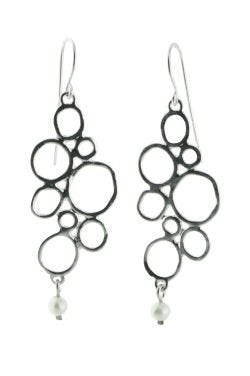 Pebble Sterling Silver Earrings with Pearl Drop