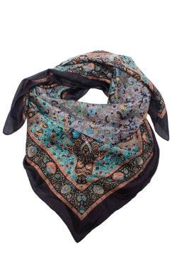 100% Silk Square Scarf | Midnight Coral Paisley
