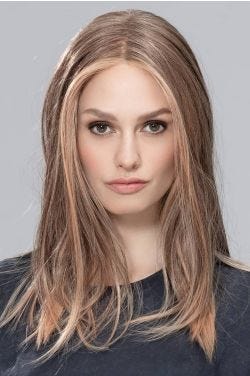 long straight wig with tapered ends and a center part