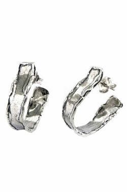 Sterling Silver Wavecrest Oxidized Hoop Earrings |Handmade in Israel