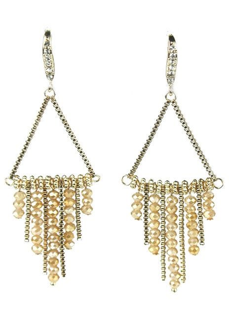 Gold Plated Triangle Dangle Earrings with Swarovski Crystal Drops | Nickel Free
