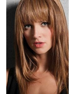 woman in blunt medium auburn fringe clip in bangs
