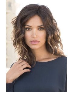 Woman in an 11.5" wavy light brown hair topper for thinning hair