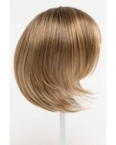 7" to 9" light brown layered lace front hair topper on stand