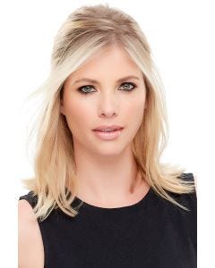 Woman in a 12" light blonde hair topper for thinning hair