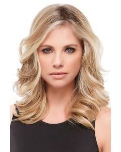Woman in a 12" blonde hair topper for thinning hair