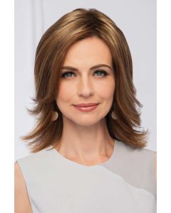 Woman in a 10" light brown hair layered hair topper for thinning hair