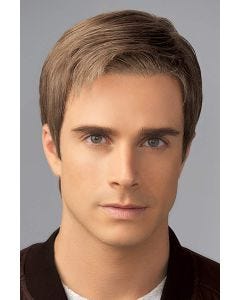 Man in a styled light brown short lace front wig