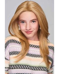 Young girl in an extra long warm blonde straight children's wig