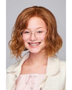 Young girl in a past the chin wavy medium red lace front children's wig