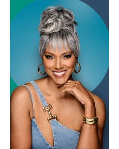 Sleek Style Bun & Bangs by Kim Kimble | Heat Resistant, Bun Hairpiece with Bangs 