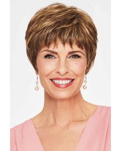 A textured pixie cut wig with choppy layers and wispy bangs