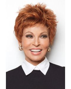 Raquel Welch in a medium red classic messy pixie wig