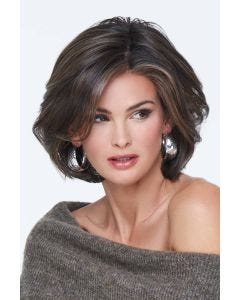 Raquel Welch in a chin length light auburn layered lace front bob wig