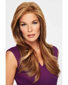 Woman in a 12" light auburn hair piece for thinning hair