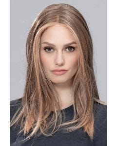 long straight wig with tapered ends and a center part