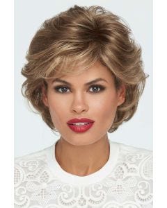 Woman in a long light brown pixie wig