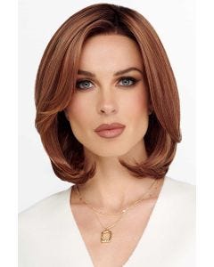 Medium length bob wig with soft layers, side part, and inward curved ends on a lace front cap