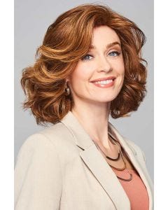 Mid-length wavy bob wig with layered volume, side-swept styling, and soft heat-friendly texture.