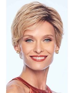 Short pixie wig with feathered layers and side-swept bangs