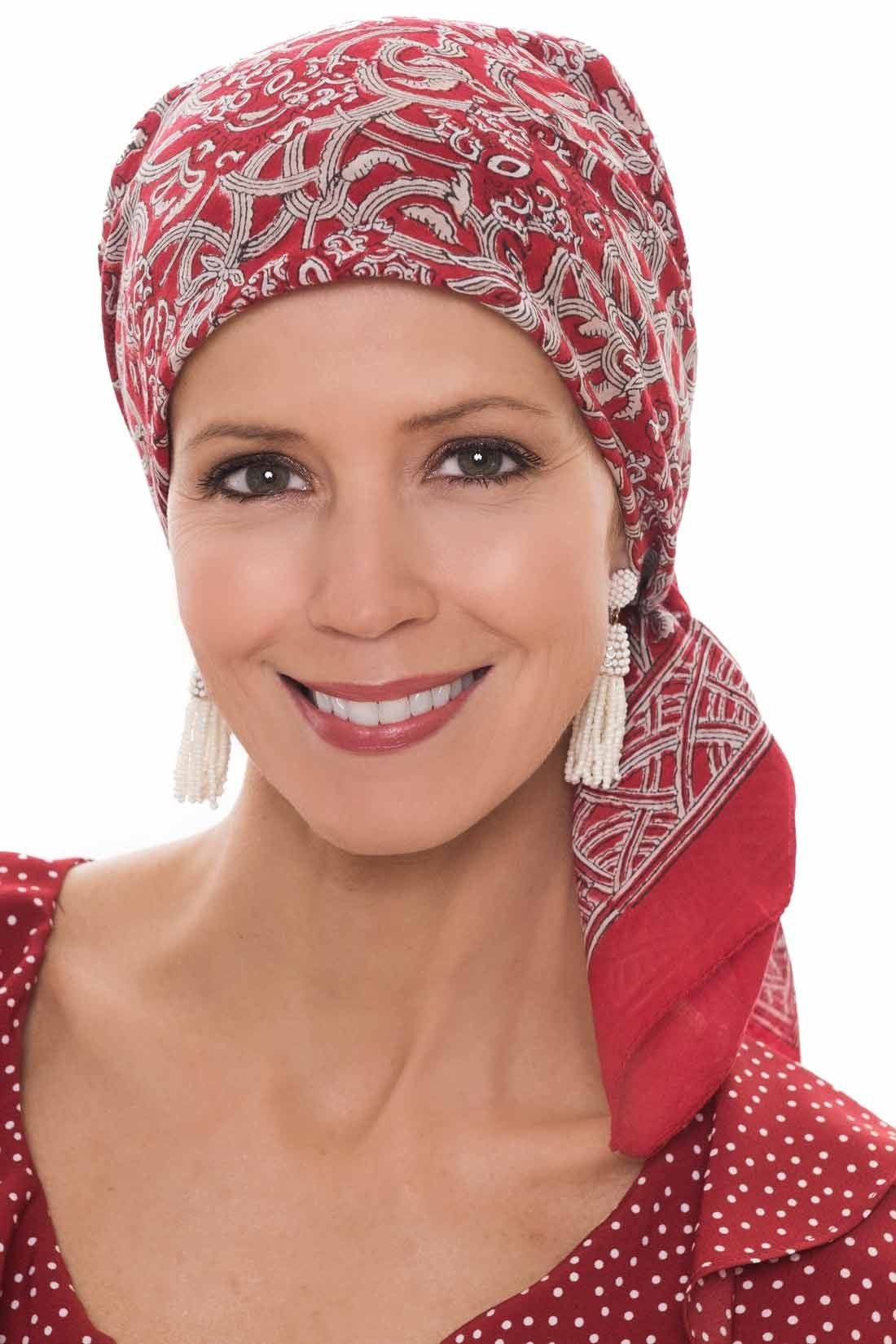 Square Cotton Scarf 30 Inch Bandana Hand Stamped Scarf