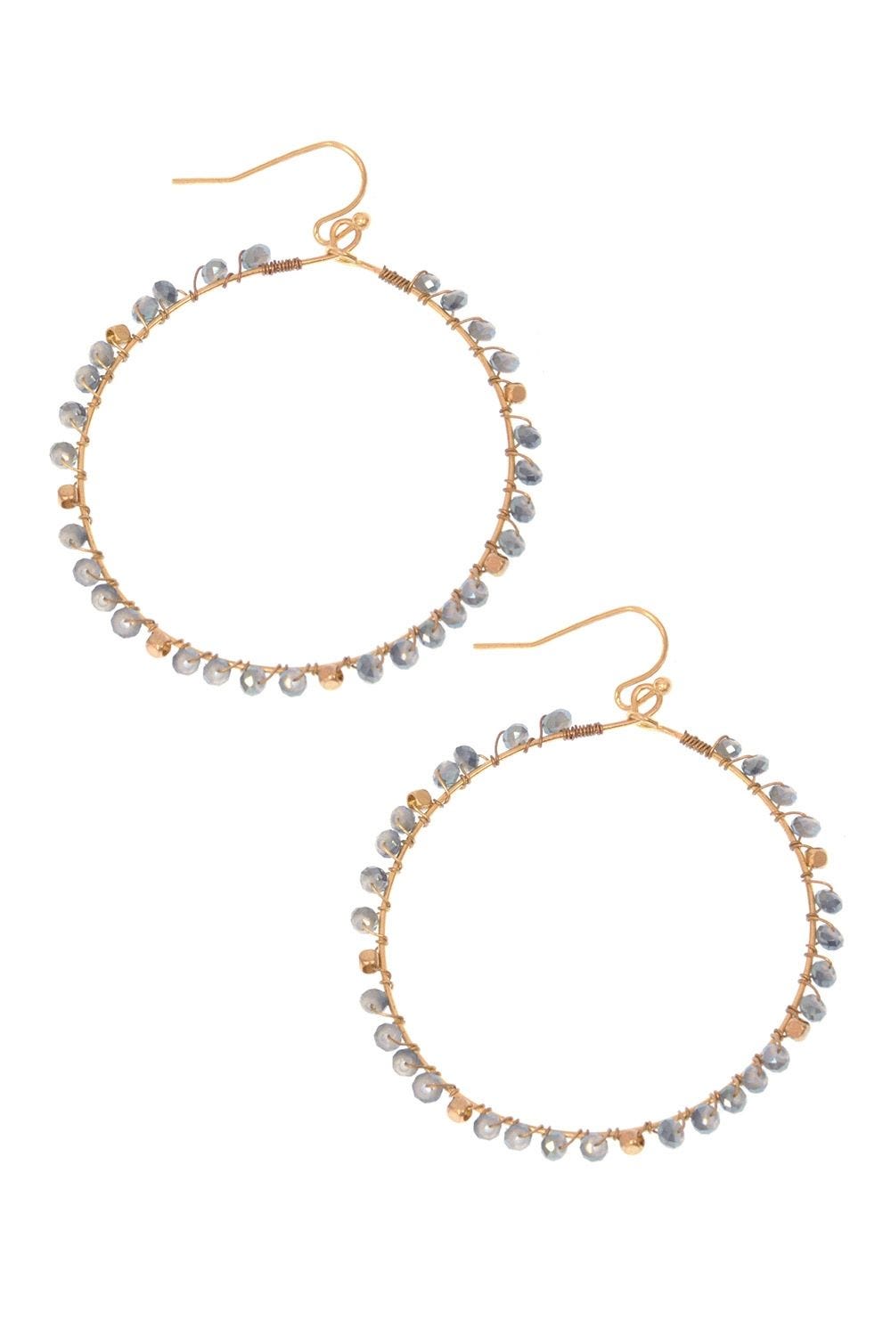 Gold & Sky Blue Beaded Hoop Earrings Nickel Free & Hypoallergenic