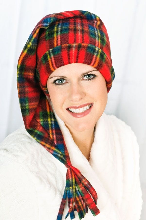 Plaid Elf Night Cap Long Scrooge Sleep Caps for Men or Women