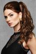 Woman in an 18" dark auburn curly ponytail claw clip