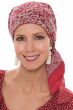 Woman in red printed hand stamped head scarf for women