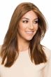 Woman in an 11" to 13" medium brown human hair topper for thinning hair