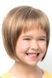 Little girl in a chin length medium brown blunt lace front bob wig with bangs