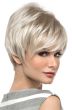 Woman in a silver asymmetrical pixie wig with side bangs