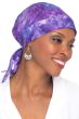 Woman in cotton tie dye head wrap or do rag for cancer patients