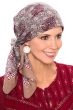 Woman in khaki printed hand stamped headscarf
