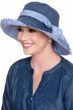 Woman in cute cotton fabric summer sun hat with big brim, 2 tone fabric and large bow