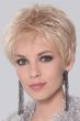 Woman in a tousled light blonde lace front pixie wig