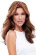 Woman in an 18" medium auburn human hair topper for thinning hair