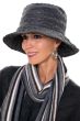 Woman in black fleece lined puffer style rain hat