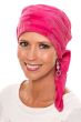 Woman in pink cotton tie dyed head wrap for women with cancer