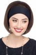 Woman in brown straight bob wig with headband attached